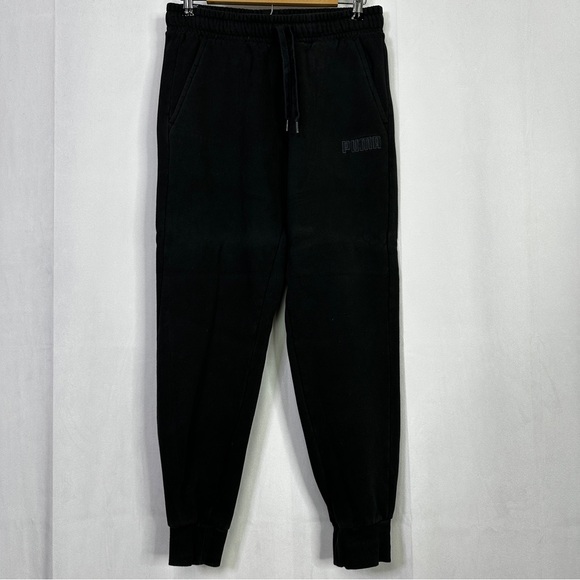 Puma Black Joggers Sweat Pants Medium Mens Athletic Casual Knit Tracksuit - Picture 1 of 9